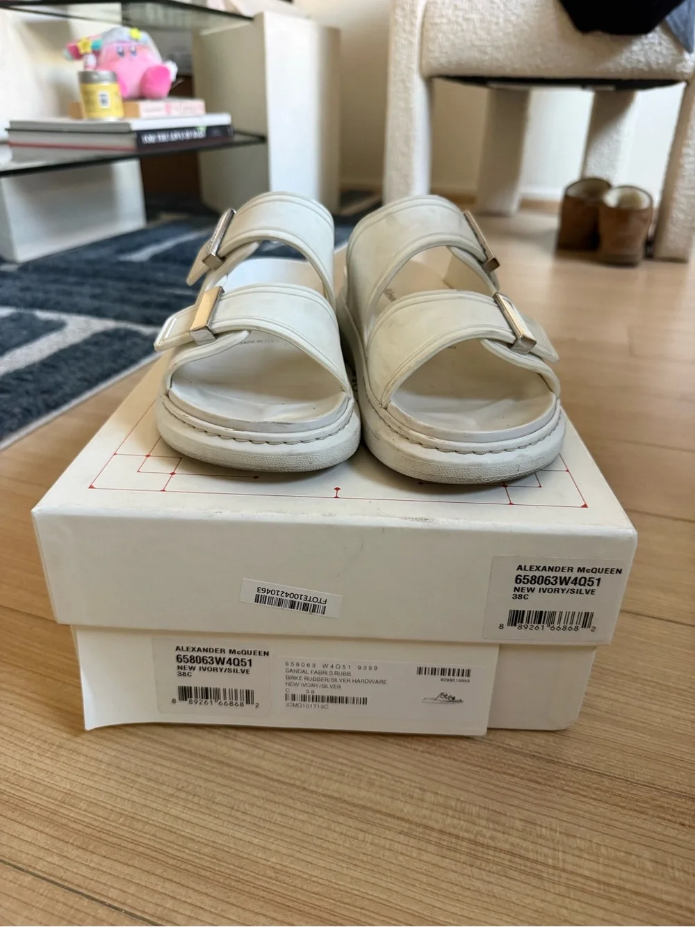 Alexander McQueen White Double-Buckle Slide Sandals size 38